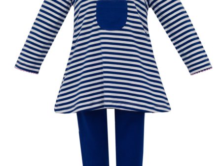 Thanksgiving Blue Stripe Tunic Set For Discount