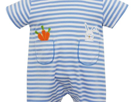 Bunny w Carrot-Blue Stripe Knit Romper Sale