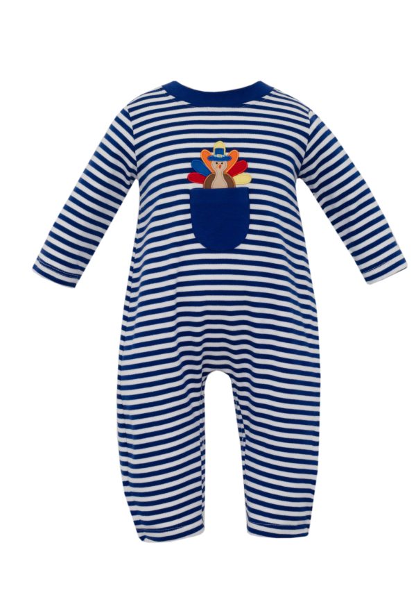 Thanksgiving Blue Stripe Romper on Sale