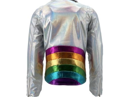 Metallic Rainbow Silver Moto Jacket on Sale